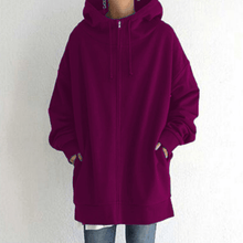 Afbeelding in Gallery-weergave laden, Lange hoodie van fleece met rits en capuchon