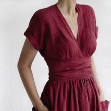 Afbeelding in Gallery-weergave laden, Jurk met V-hals, hoge taille en korte mouwen voor dames