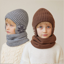 Afbeelding in Gallery-weergave laden, Gebreide wintermuts van fleece-sjaal voor kinderen