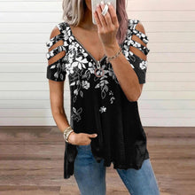 Afbeelding in Gallery-weergave laden, T-shirt met V-hals en rits en print