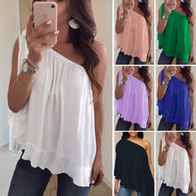Afbeelding in Gallery-weergave laden, Een schouder gegolfde tops T-shirt losse casual bloes