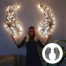 Afbeelding in Gallery-weergave laden, Black Angel Wings metalen vleugels kunst aan de muur met LED-verlichting
