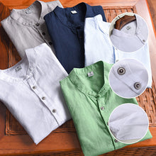 Afbeelding in Gallery-weergave laden, Linnen zomerhemd van linnen chinoserie voor heren met knopen