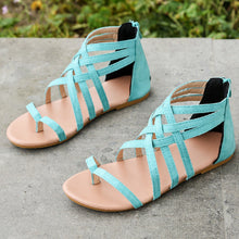 Afbeelding in Gallery-weergave laden, Platte zomersandalen met gekruiste bandjes en rits
