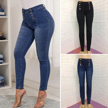 Afbeelding in Gallery-weergave laden, Double-breasted skinny jeans met hoge taille