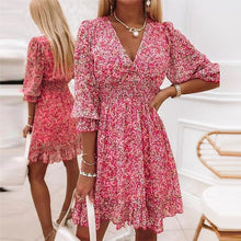 Afbeelding in Gallery-weergave laden, Jurk met pofmouwen, halfhoge taille en bloemen
