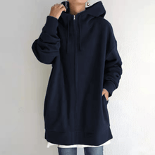 Afbeelding in Gallery-weergave laden, Lange hoodie van fleece met rits en capuchon
