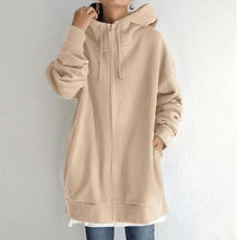 Afbeelding in Gallery-weergave laden, Lange hoodie van fleece met rits en capuchon
