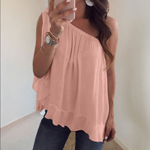 Afbeelding in Gallery-weergave laden, Een schouder gegolfde tops T-shirt losse casual bloes
