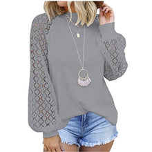 Afbeelding in Gallery-weergave laden, Kanten T-shirt met ronde hals en lange mouwen

