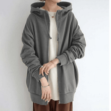 Afbeelding in Gallery-weergave laden, Lange hoodie van fleece met rits en capuchon

