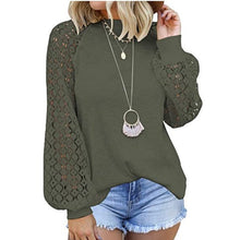 Afbeelding in Gallery-weergave laden, Kanten T-shirt met ronde hals en lange mouwen
