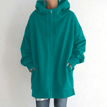 Afbeelding in Gallery-weergave laden, Lange hoodie van fleece met rits en capuchon
