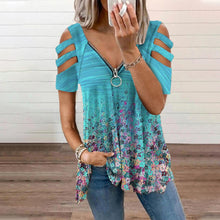 Afbeelding in Gallery-weergave laden, T-shirt met V-hals en rits en print
