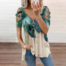 Afbeelding in Gallery-weergave laden, T-shirt met V-hals en rits en print
