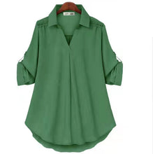 Afbeelding in Gallery-weergave laden, Los damesshirt met lange mouwen en V-hals
