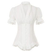 Afbeelding in Gallery-weergave laden, V-hals blouse met veters en korte mouwen
