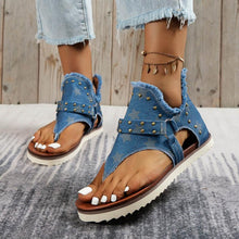 Afbeelding in Gallery-weergave laden, Dames Casual Denim Platte Sandalen met Rits
