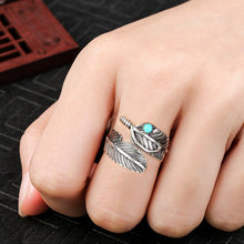 Afbeelding in Gallery-weergave laden, Boho veer turquoise verstelbare ring
