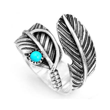 Afbeelding in Gallery-weergave laden, Boho veer turquoise verstelbare ring
