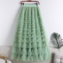 Afbeelding in Gallery-weergave laden, Gelaagde elastische taille tule maxi rok
