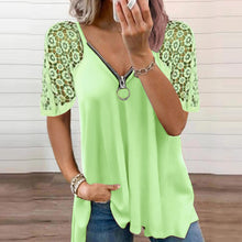 Afbeelding in Gallery-weergave laden, Effen kleur kanten los T-shirt met korte mouwen en rits
