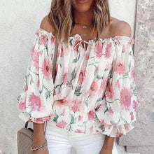Afbeelding in Gallery-weergave laden, Blouse met ruches aan de mouwen en bloemen
