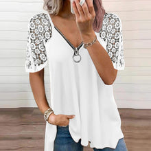 Afbeelding in Gallery-weergave laden, Effen kleur kanten los T-shirt met korte mouwen en rits
