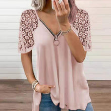 Afbeelding in Gallery-weergave laden, Effen kleur kanten los T-shirt met korte mouwen en rits
