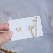 Afbeelding in Gallery-weergave laden, Strass Butterfly Dangle Hoop Stud Oorbellen
