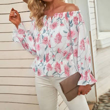 Afbeelding in Gallery-weergave laden, Blouse met ruches aan de mouwen en bloemen

