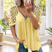 Afbeelding in Gallery-weergave laden, Effen kleur kanten los T-shirt met korte mouwen en rits
