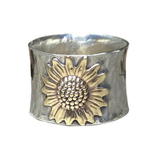 Afbeelding in Gallery-weergave laden, Golden Sunflower Wide Band Silver Ring
