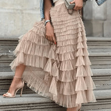 Afbeelding in Gallery-weergave laden, Gelaagde elastische taille tule maxi rok
