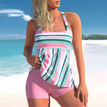 Afbeelding in Gallery-weergave laden, Gestreepte boxer tankini met hoge taille
