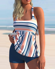 Afbeelding in Gallery-weergave laden, Gestreepte boxer tankini met hoge taille
