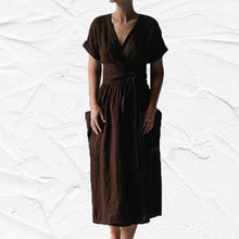 Afbeelding in Gallery-weergave laden, Jurk met V-hals, hoge taille en korte mouwen voor dames
