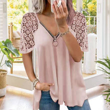 Afbeelding in Gallery-weergave laden, Effen kleur kanten los T-shirt met korte mouwen en rits
