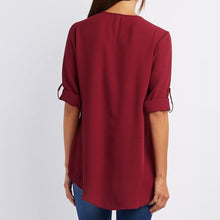 Afbeelding in Gallery-weergave laden, V-hals Rits Patchwork Effen blouses
