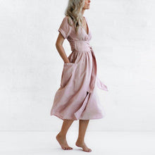 Afbeelding in Gallery-weergave laden, Jurk met V-hals, hoge taille en korte mouwen voor dames
