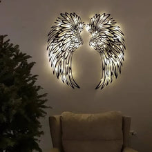 Afbeelding in Gallery-weergave laden, Black Angel Wings metalen vleugels kunst aan de muur met LED-verlichting
