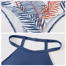 Afbeelding in Gallery-weergave laden, Hoge taille bikini met kleurvlakken en bladprint
