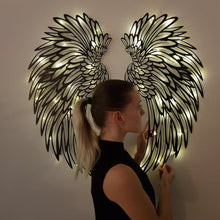 Afbeelding in Gallery-weergave laden, Black Angel Wings metalen vleugels kunst aan de muur met LED-verlichting
