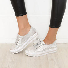 Afbeelding in Gallery-weergave laden, Diamond zilveren leren sneakers
