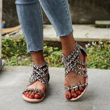 Afbeelding in Gallery-weergave laden, Platte zomersandalen met gekruiste bandjes en rits
