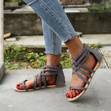 Afbeelding in Gallery-weergave laden, Platte zomersandalen met gekruiste bandjes en rits
