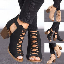 Afbeelding in Gallery-weergave laden, Hoge Romeinse sandalen met dikke hak en peeptoe
