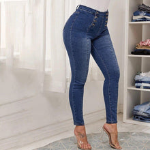 Afbeelding in Gallery-weergave laden, Double-breasted skinny jeans met hoge taille
