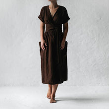 Afbeelding in Gallery-weergave laden, Jurk met V-hals, hoge taille en korte mouwen voor dames
