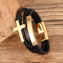 Afbeelding in Gallery-weergave laden, Cross gevlochten meerlagige lederen armband

